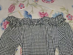 Gingham Off-Shoulder Ruffled Top