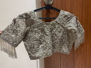 Elegant Metallic Saree with blouse Fringe