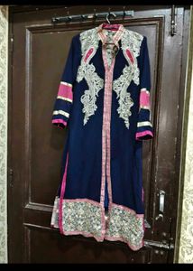 Embroidered Navy Blue Kurta Set