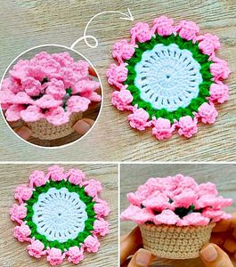 Handmade Tulip Crochet Coasters (Set of 4)
