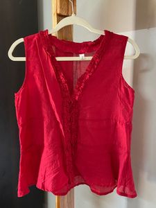 V-Neck Red Sleeveless Top