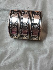 Elephant Design Gold Black Cuff Bracelet