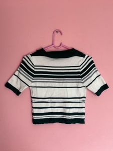 Striped Collared Cropped Top