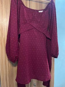 Chic Maroon Swiss Dot Dress