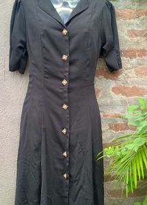 Vintage Black Button-Up midi dress