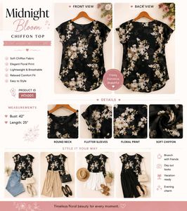 MIDNIGHT BLOOM CHIFFON TOP