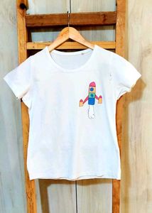 White T-Shirt with Rocket Graphic Size-30