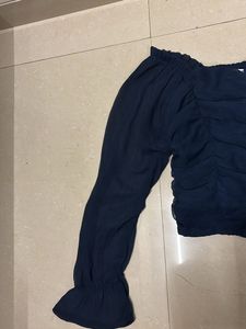 Navy Blue Off Shoulder Cropped Top