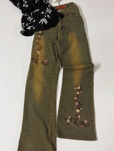 Y2k Embroidered Flare Jeans.