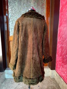 Boho Faux Fur Trim Brown Afghan Coat