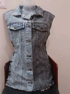 TRENDY😎 COLOUR BLOCKED❤️ Denim Lace-Up 🧥