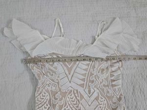 Chic White Ruffle Cold Shoulder Dress bust 34