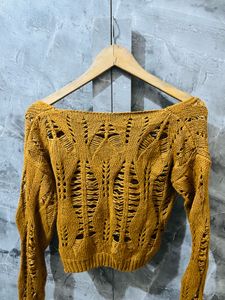 Mustard Yellow Cropped Knit Sweater