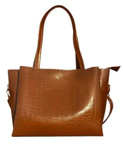Chic Brown Croc-Embossed Tote Bag