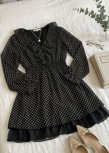 Chic Black Polka Dot Midi Dress