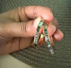 Chic Gold toned Hoop Earrings with Gemstones