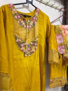 Yellow Embroidered Kurta Set with Dupatta