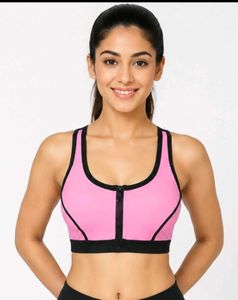 Premium Pink High-Support Front-Zip Sports Bra