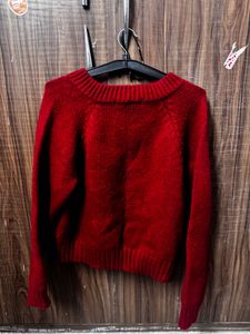 Chic Red Zip-Up Knit Cardigan