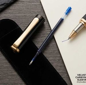 Elegant Black and Gold Pen with Velvet Sleeve