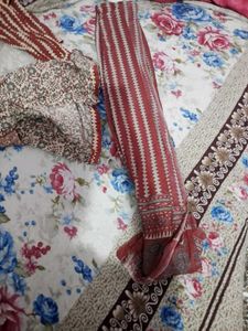 Red & White Printed Kurta Set