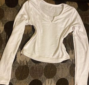 White V Neck Crop Top for Women