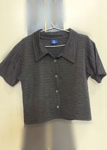 Textured Black Cropped Shirt