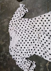 Chic Polka Dot Midi Dress puffy sleeves