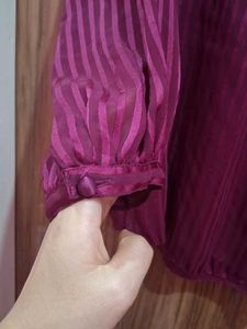 Stylish Burgundy Blouse with Striped Detail