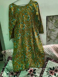 Olive Green Floral Print Kurta Set