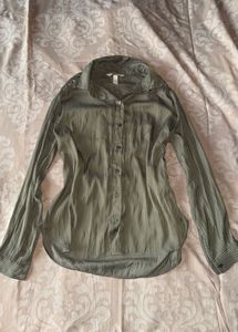 H&amp;M olive Striped Collared Shirt