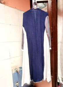 Title: Blue White Embroidered Anarkali Kurta Used
