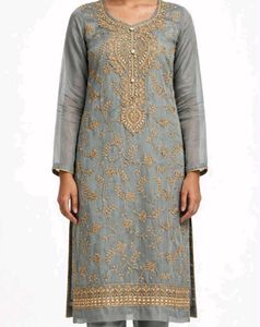 Elegant Grey Embroidered Kurta Set