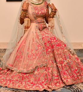 Raw Silk Rani Color Kalki Lehenga