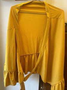 Elegant wrap around Mustard Yellow Ruffle skirt