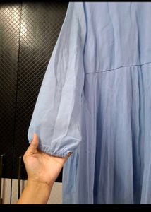 Chic Blue Pleated Fit &amp; Flare Dress