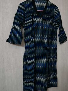 Blue & Black Striped V-Neck Tunic