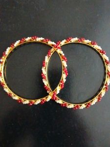 Elegant Red & White Beaded Bangles