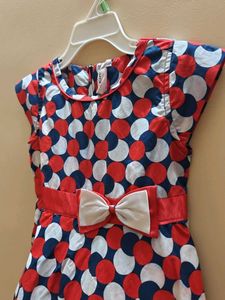 Girls Red, White &amp; Blue Polka Dot Dress
