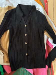 Chic Black Ribbed Cardigan