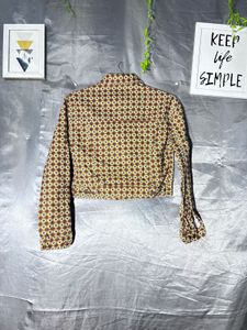 Cropped Geometric Print Denim  Jacket