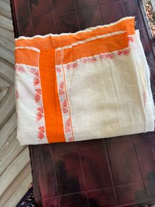 Elegant Kerala Saree with Orange Border