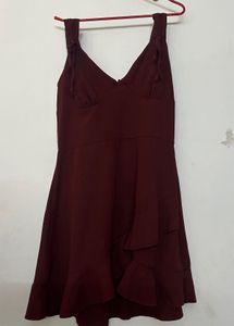 Maroon Ruffle Mini Dress