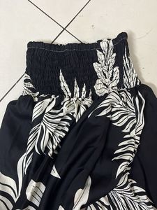 boho floral smocked waist wide leg trouser