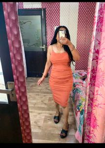 Orange Ruched Spaghetti Strap Dress