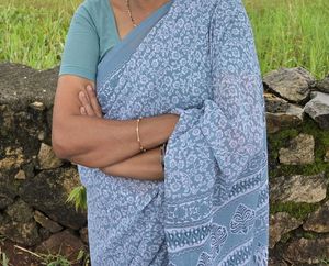 Elegant Teal Saree with White Print