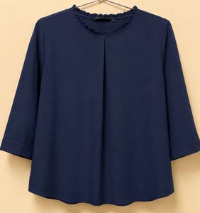 Elegant Navy Blue Three-Quarter Sleeve Top
