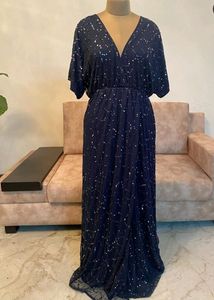 Navy Blue Sequence Heavy Work Floor Length Gown