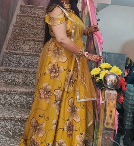 Yellow Floral Print Lehenga Choli Set