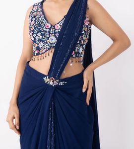 Designer Navy Blue Embroidered Saree